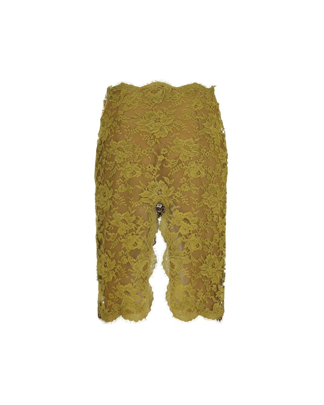 Saint Laurent Green Slit Detailed Lace Skirt