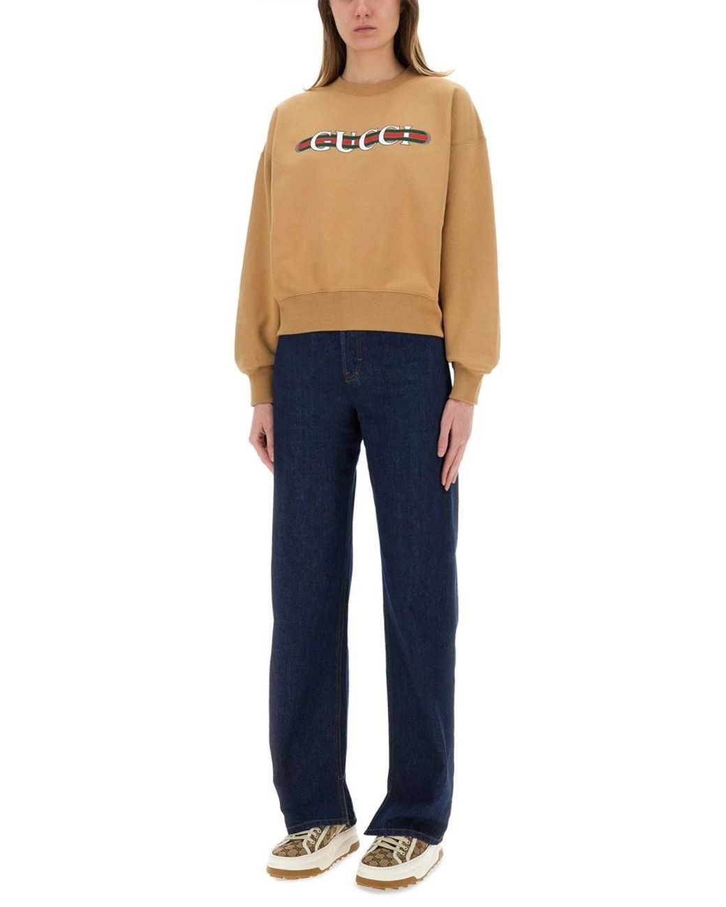 Gucci Natural Logo Printed Crewneck Sweatshirt