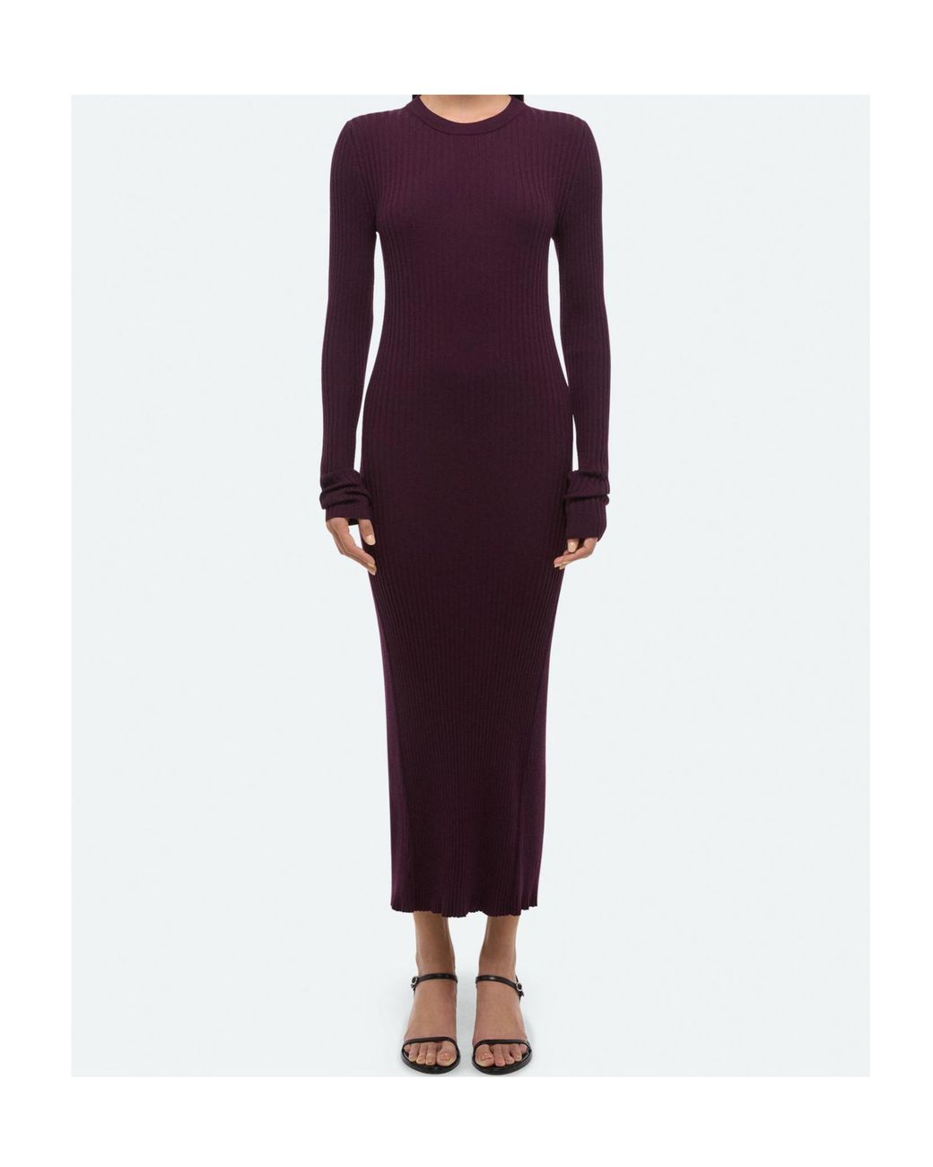 Helmut Lang Purple Long Sleeve Open Back Dress