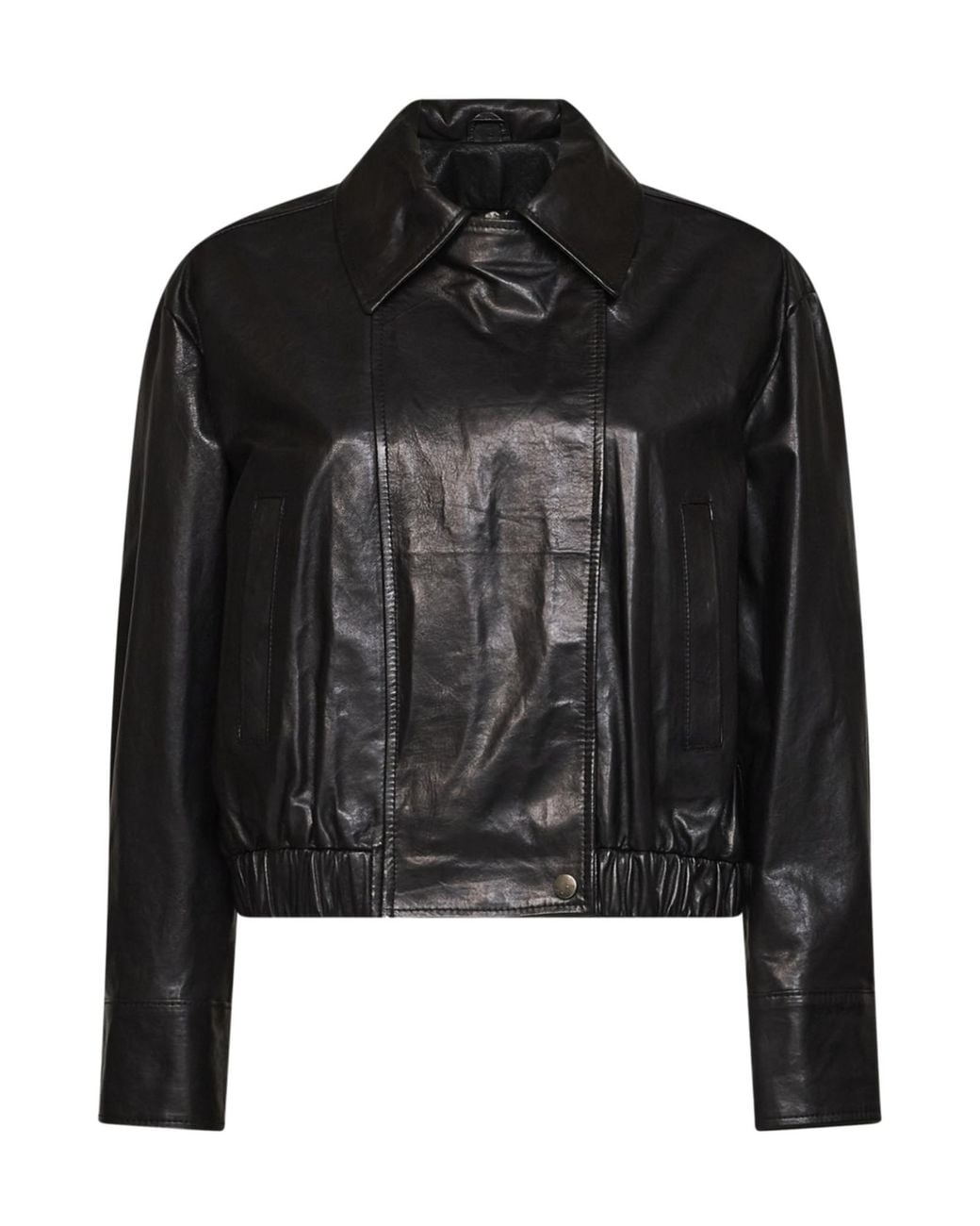 Kaos Black Long-Sleeved Collared Leather Jacket