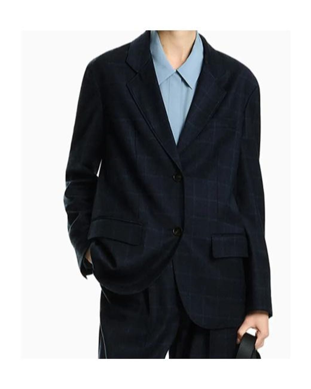 Emporio Armani Blue Checked Single-Breasted Blazer