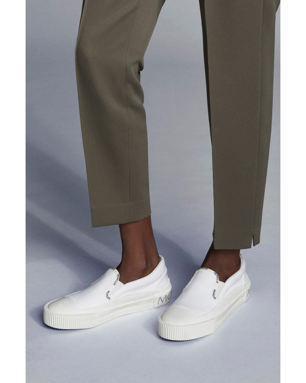 Moncler White Logo Trimmed Slip-On Sneakers
