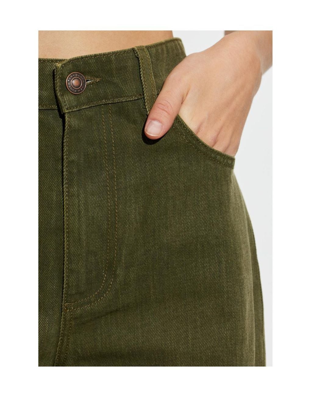 Tory Burch Green Turn-Up Leg Jeans