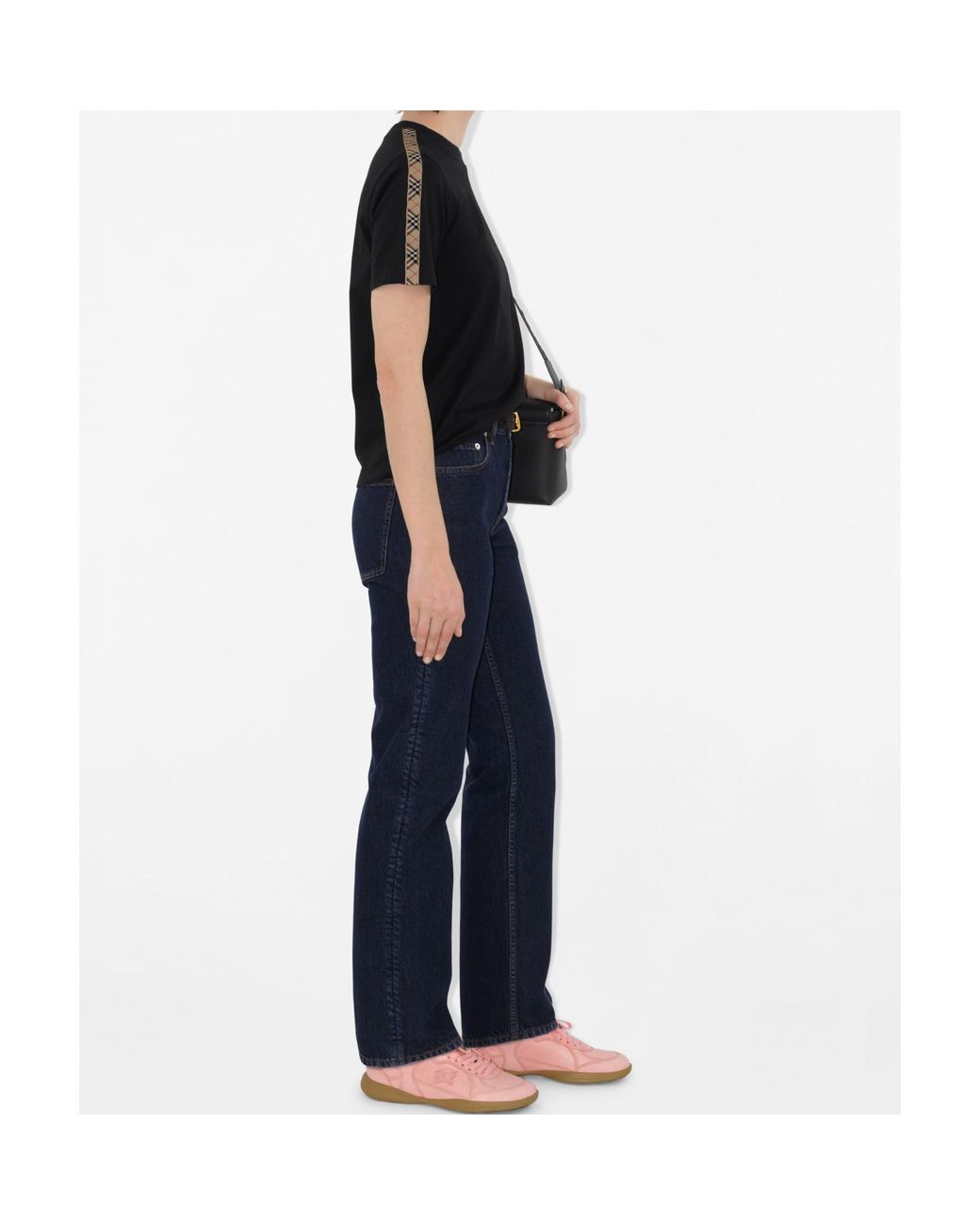 Burberry Black Logo Embroidered Check-Trim T-Shirt