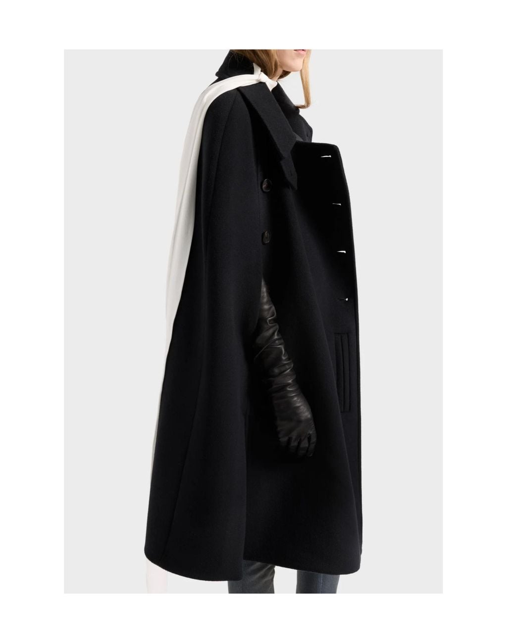7 For All Mankind Black Double-Breasted Wool Cape