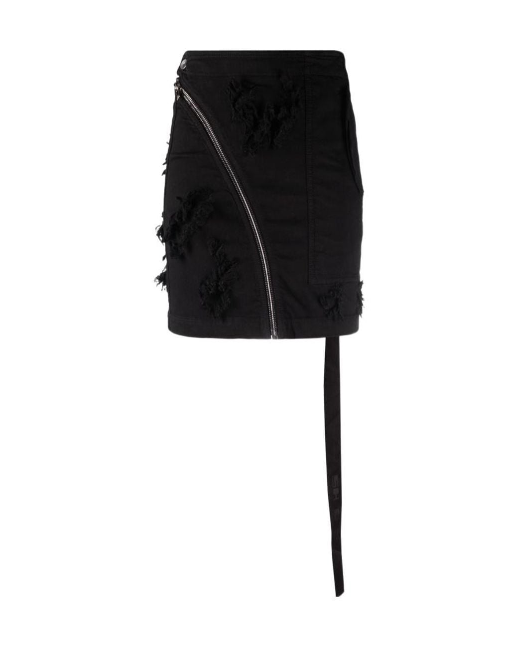 Rick Owens Black Thigh-Length Frayed Skirt