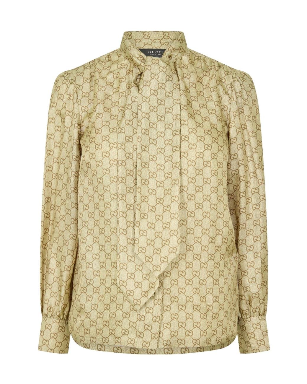 Gucci Natural Printed Lace-Up Stand-Up Collar Long-Sleeved Shirt