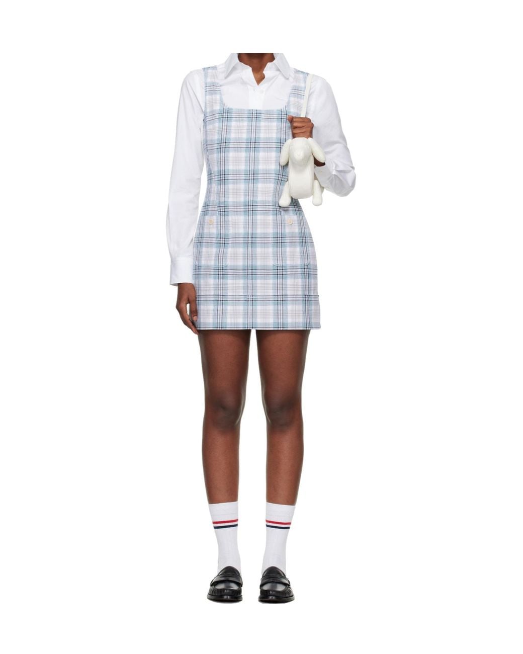 Thom Browne White Plaid Suspender Dress