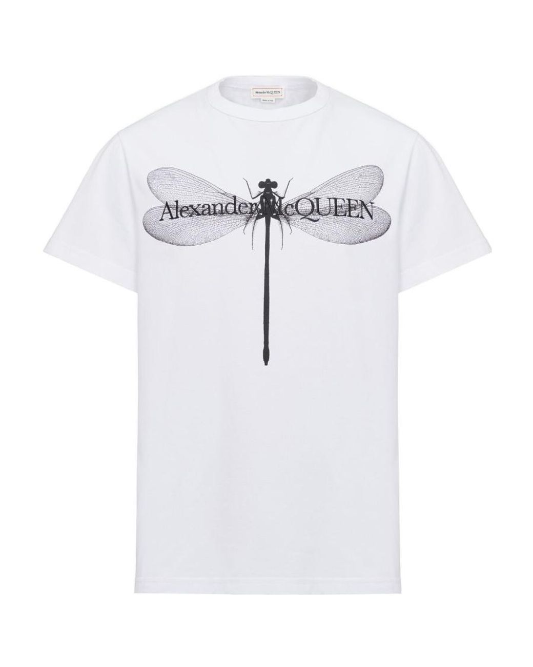 McQueen Dragon-Fly Printed Crewneck T-Shirt in White for Men