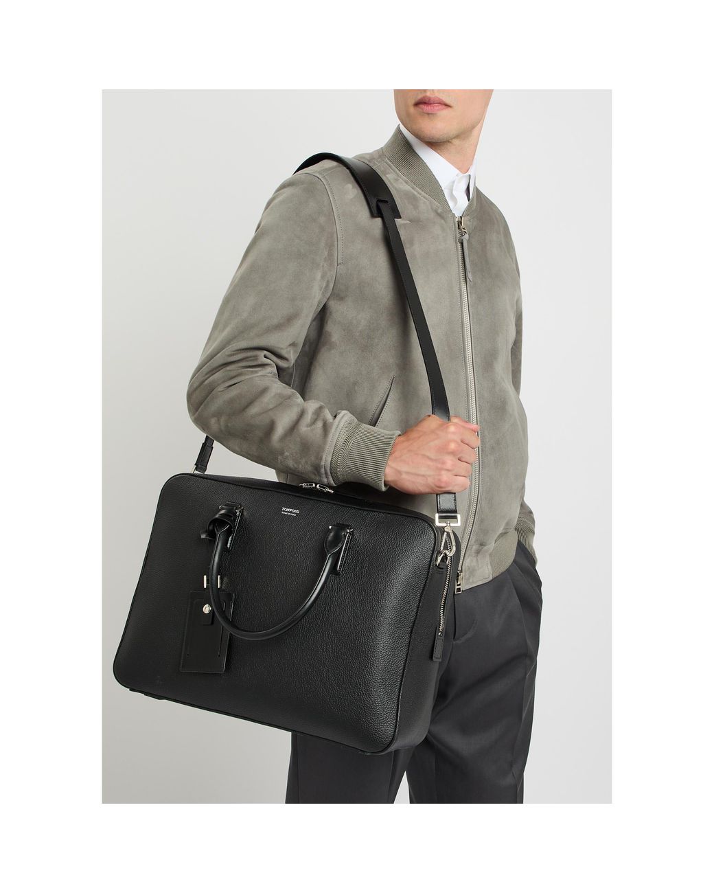 Tom Ford Black Grain Leather Briefcase for men