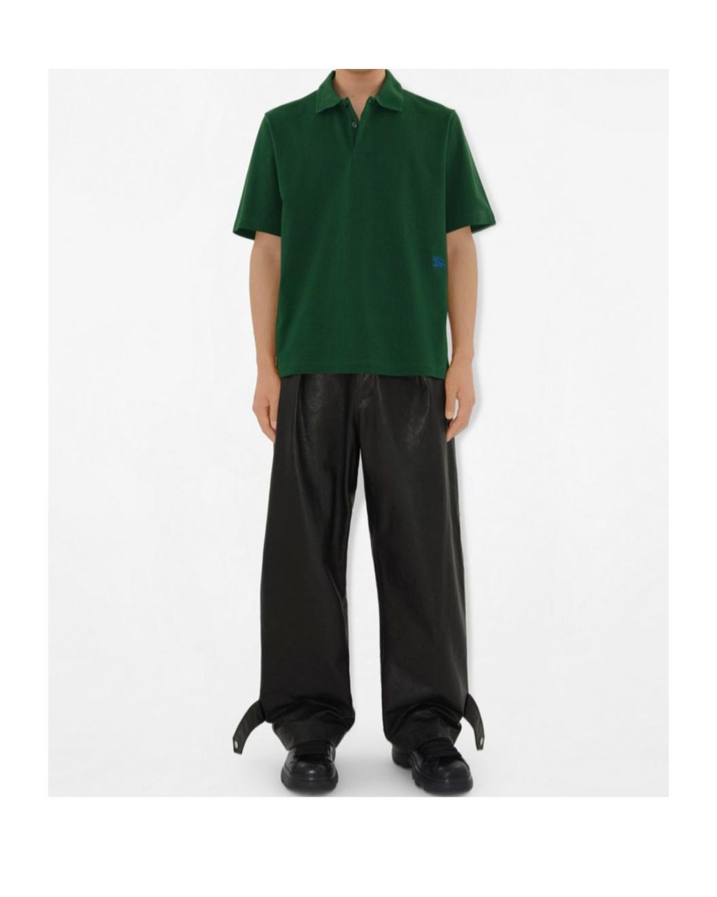 Burberry Green Logo Embroidered Cotton Polo Shirt for men