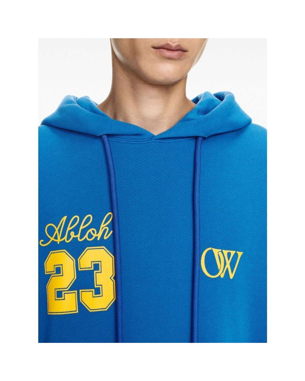 Off-White c/o Virgil Abloh Blue Logo Printed Drawstring Hoodie for men