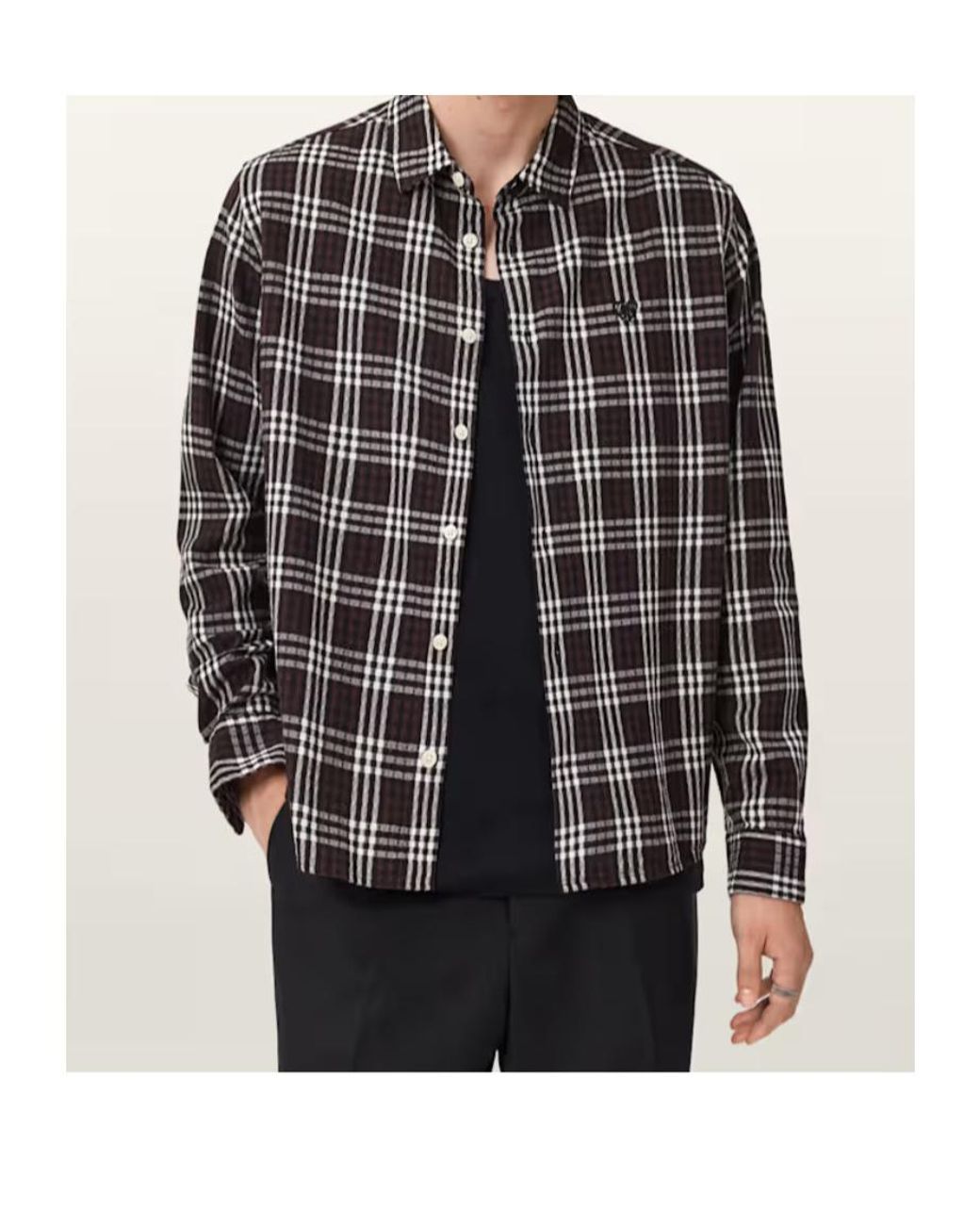 AllSaints Brown Santiago Long Sleeved Check Shirt for men
