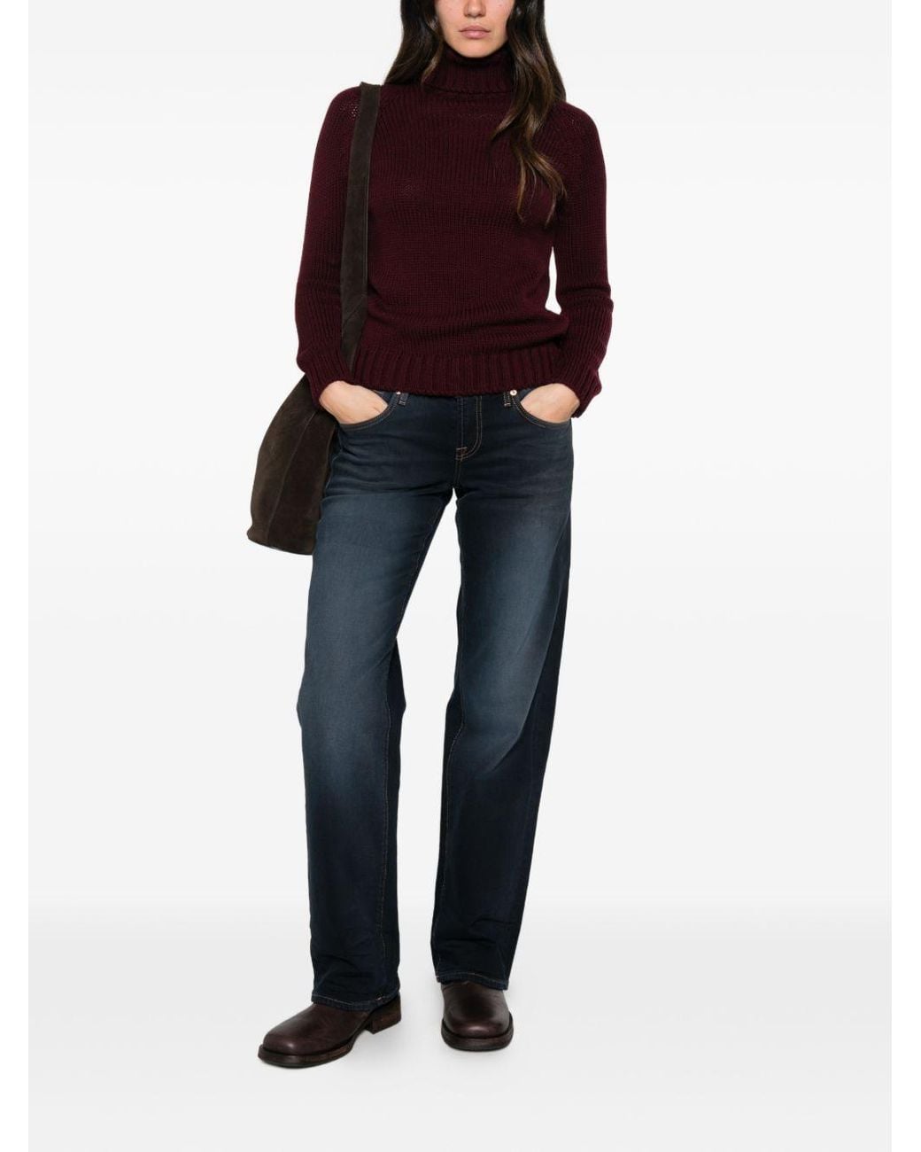 Baserange Purple Ribbed Roll-Neck Sweater