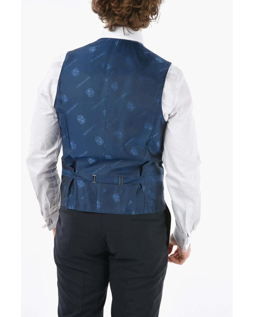 Corneliani Blue Single-Breasted Logo-Print Waistcoat for men