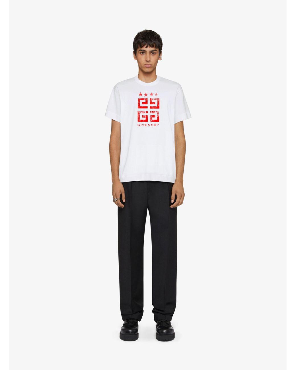 Givenchy White 4G Emblem Printed Crewneck T-Shirt for men