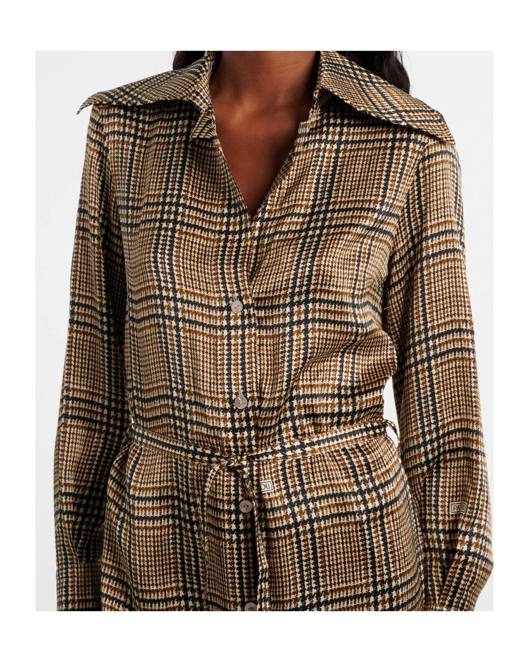 Patou Brown Plaid Shirt Dress