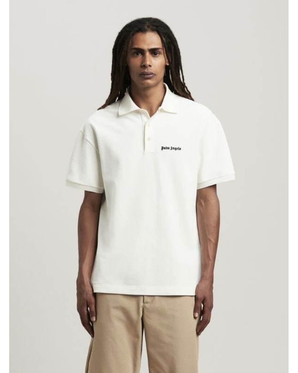 Palm Angels White Logo-Embroidered Short Sleeved Polo Shirt for men