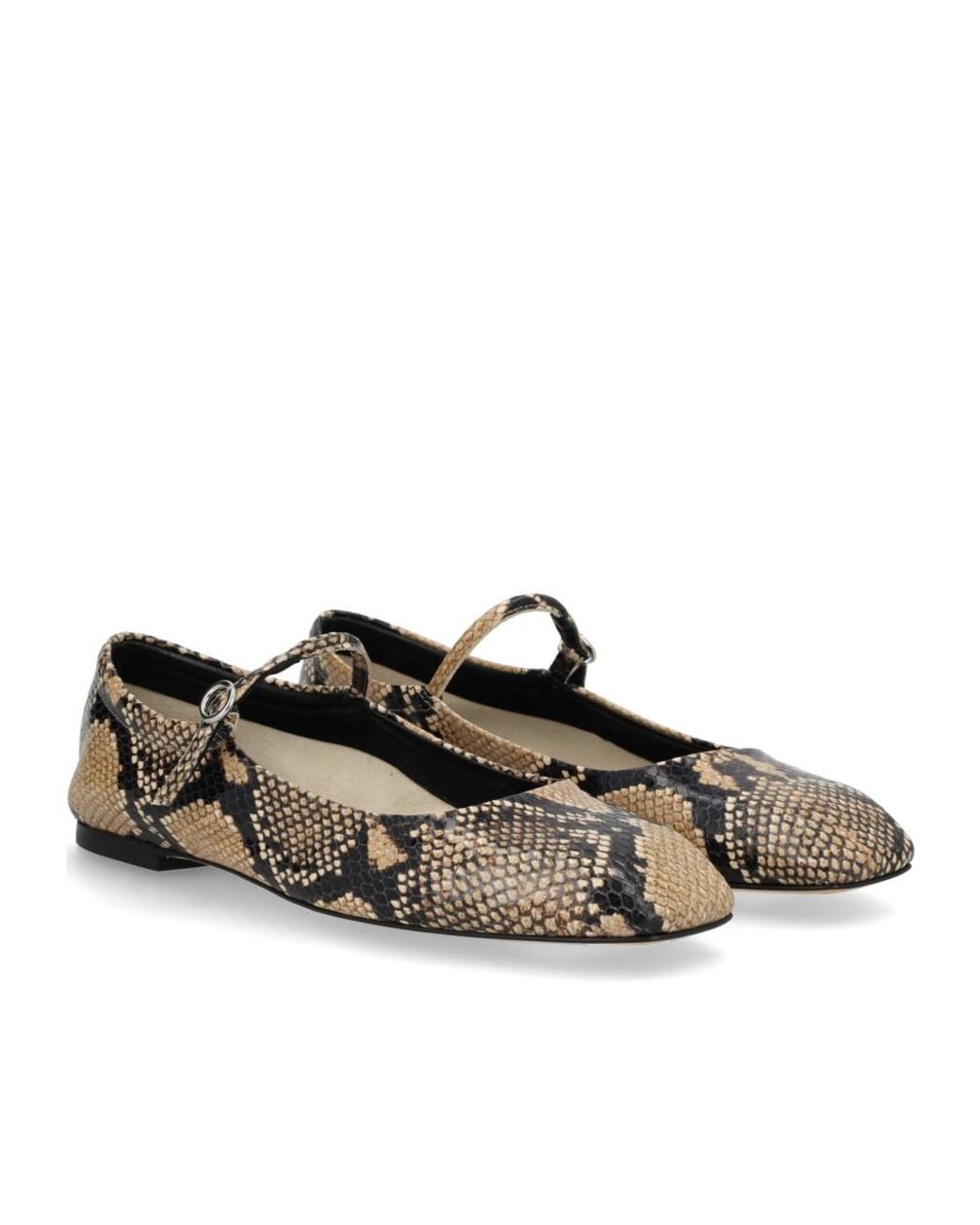 Aeyde Black Animal-Print Buckle-Detail Ballet Flats