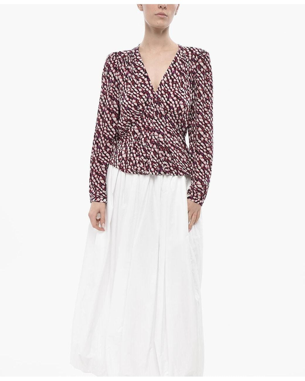 Isabel Marant Red Patterned V-Neck Blouse