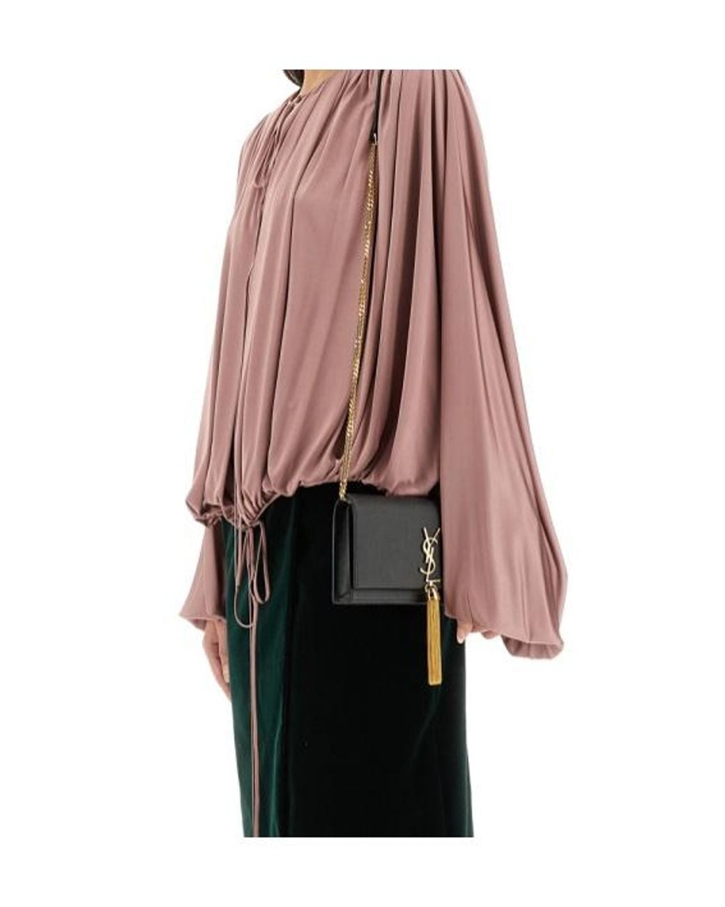 Saint Laurent Purple Gathered Drawstring Blouse