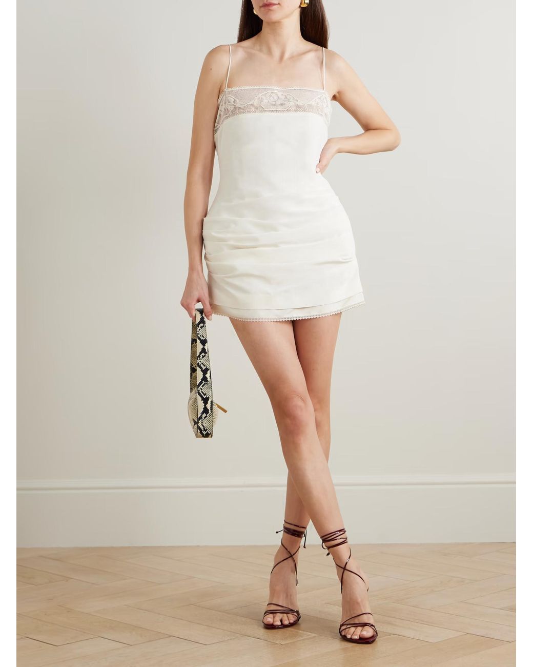 Magda Butrym White Draped Lace-Trim Mini Dress