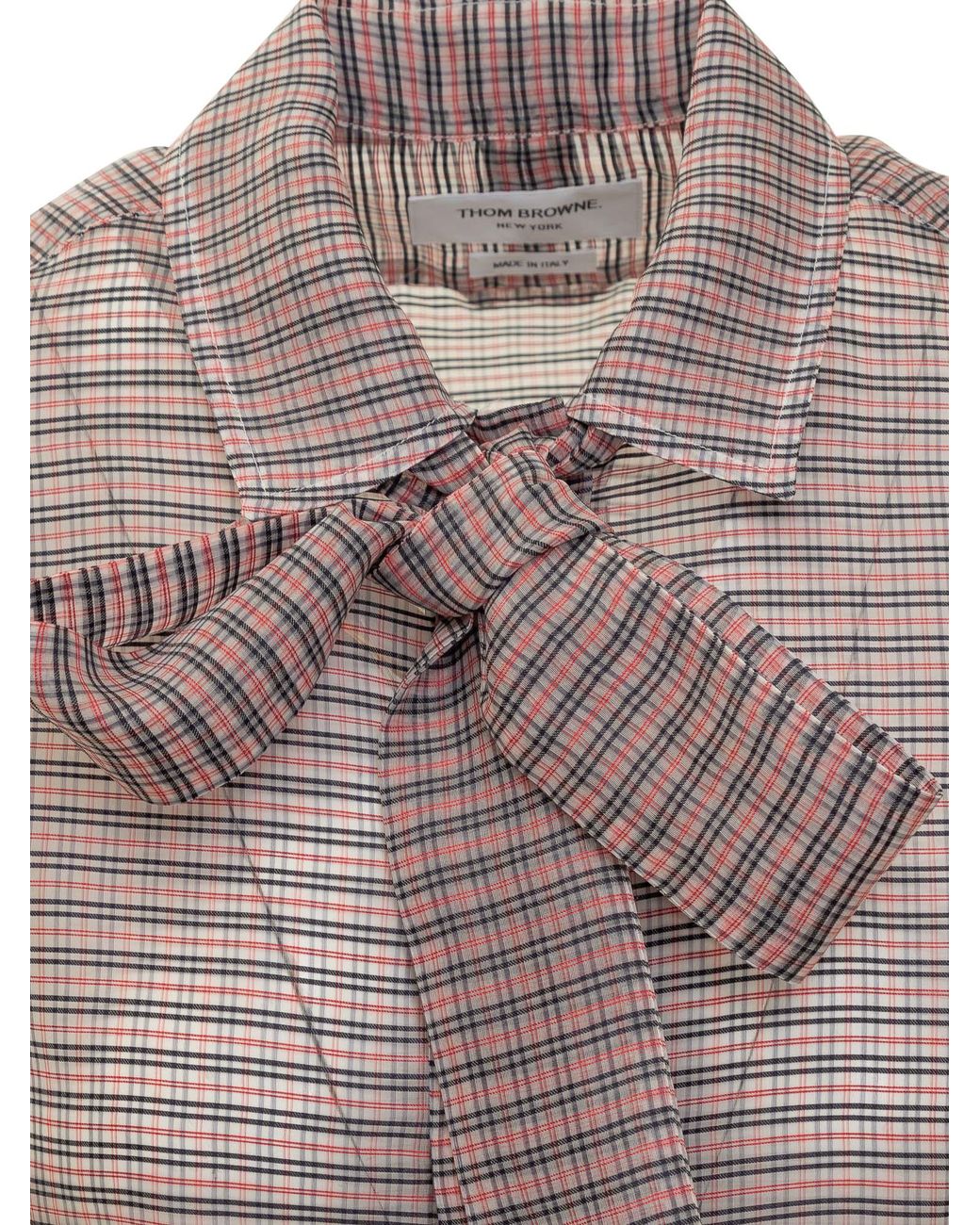 Thom Browne Gray Bow Collar Checked Blouse