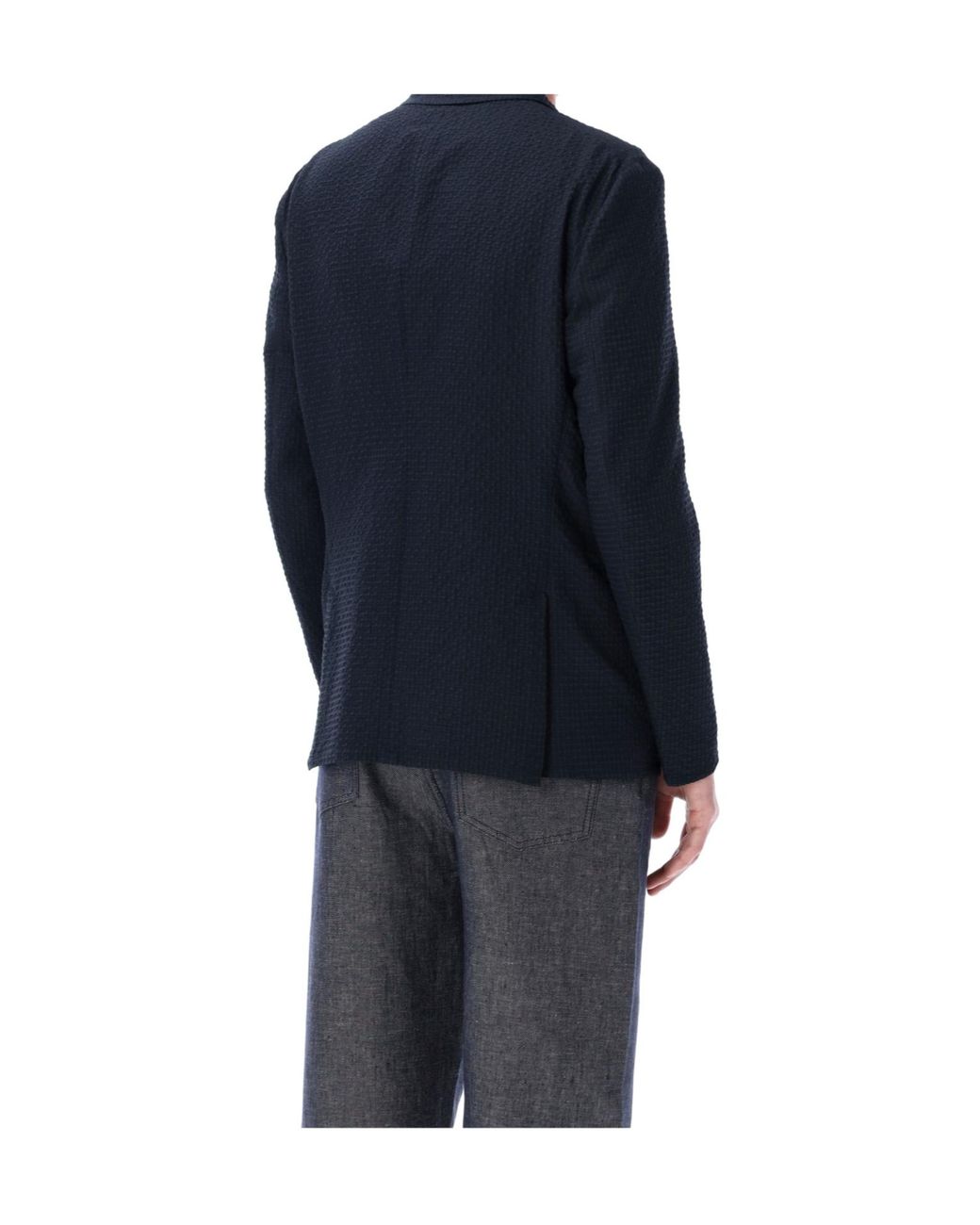 Emporio Armani Blue Single-Breasted Seersucker Blazer for men