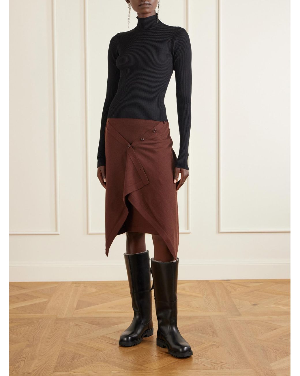 Rier Blue Ribbed Silk Turtleneck Sweater