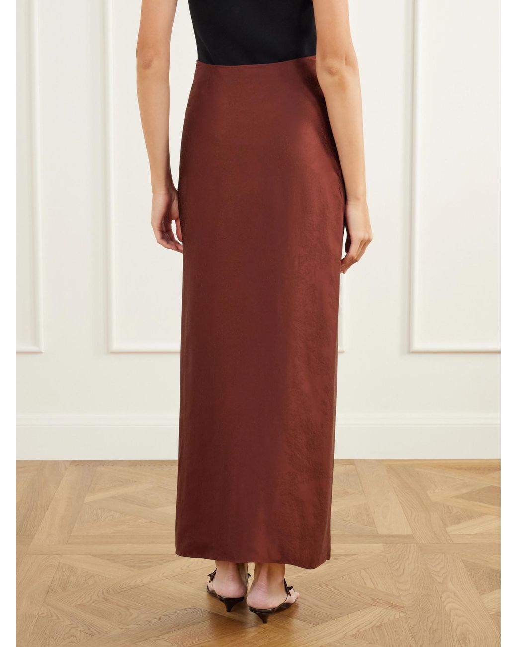 Ruohan Brown Wrap-Effect Satin-Jacquard Maxi Skirt