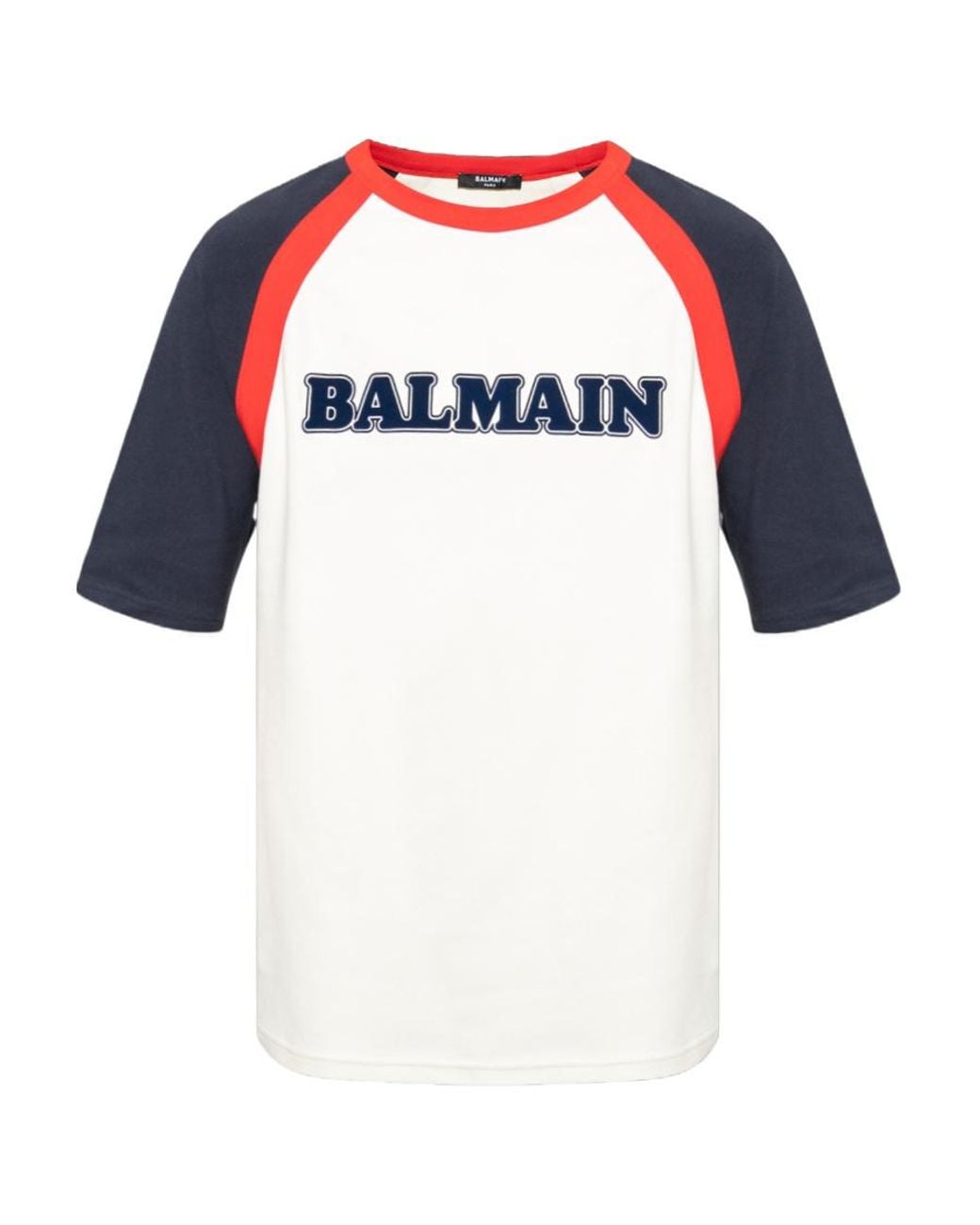 Balmain Blue Flocked Logo Crewneck T-Shirt for men