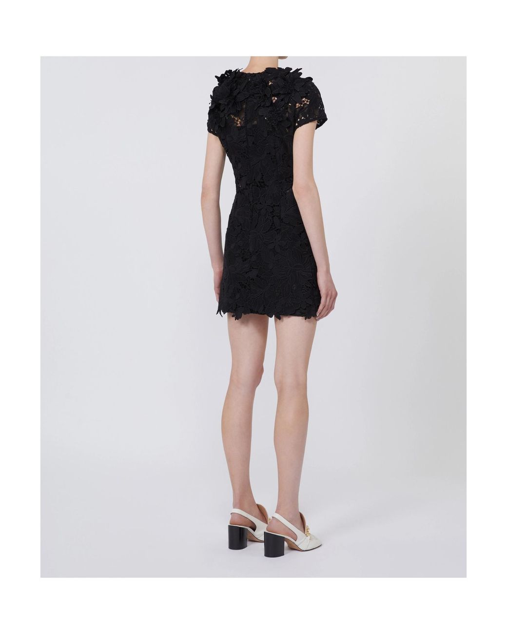 Sportmax Black Floral-Appliqué Lace Dress