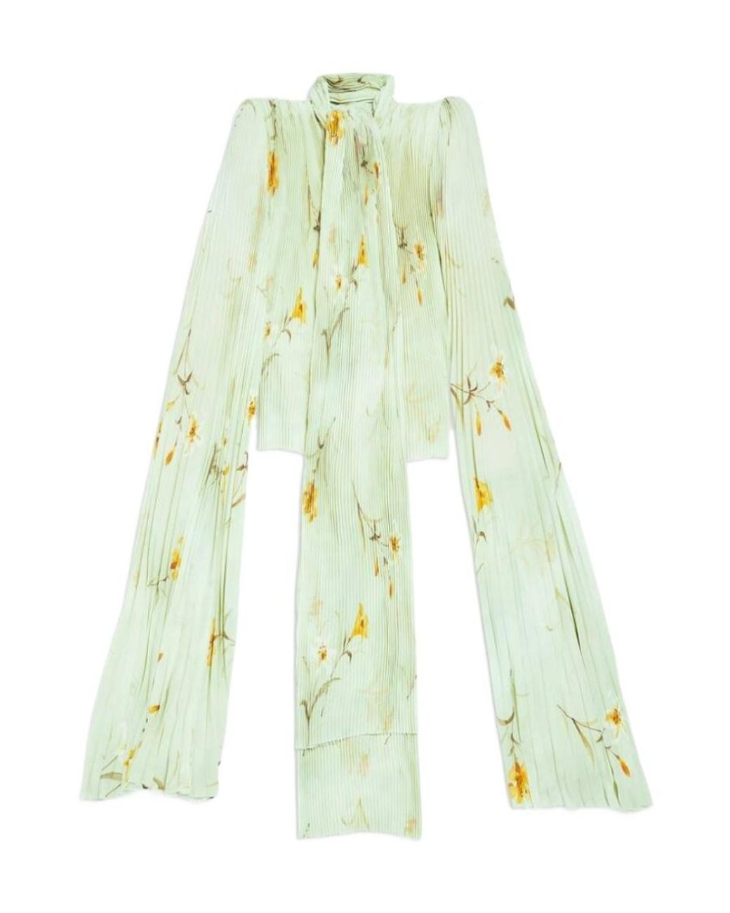 Balenciaga White Floral Printed Pleated Blouse Top