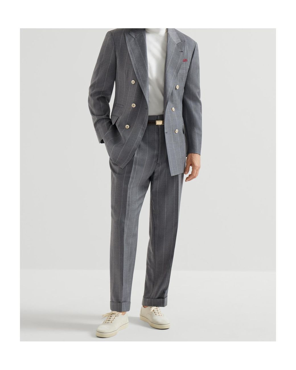 Brunello Cucinelli Gray Virgin Wool Chalk Stripe Trousers With Double Pleats for men