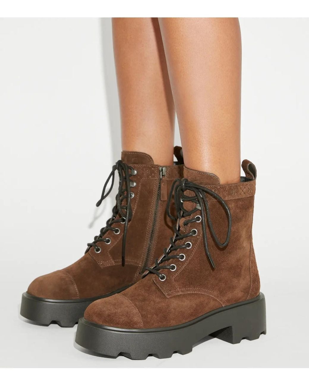 Tory Burch Brown Chunky-Sole Lace-Up Ankle Boots