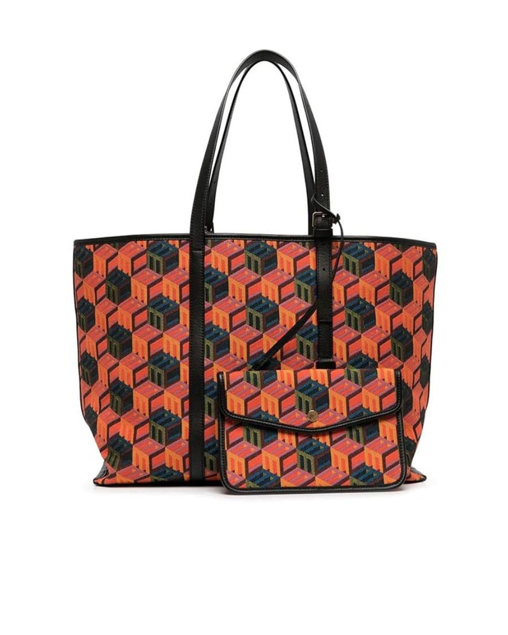 MCM Red Cubic Monogram Jacquard Tote Bag