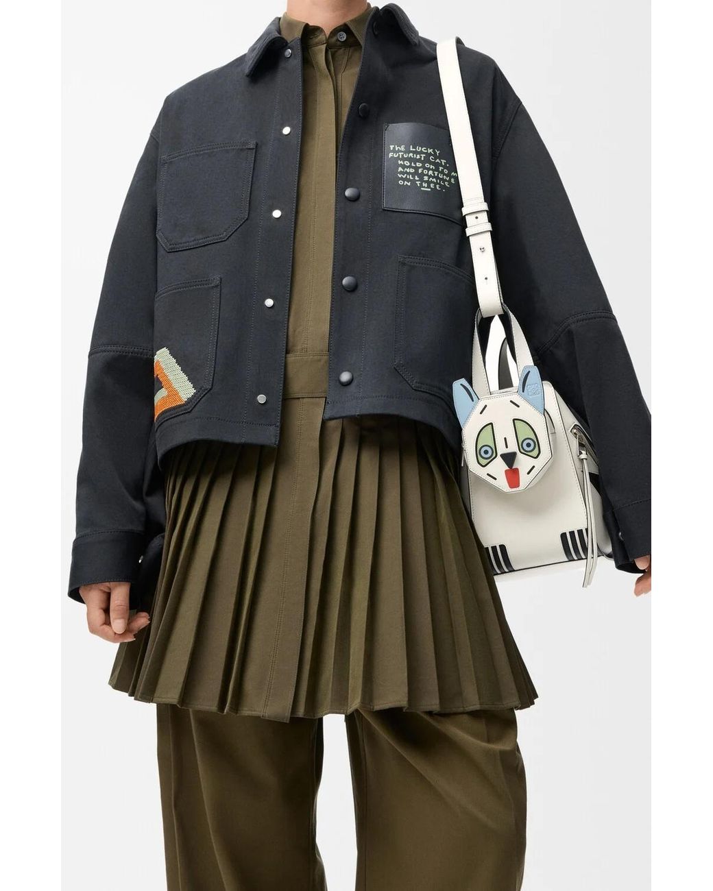 Loewe White Hammock Animal-Face Zipped Tote Bag