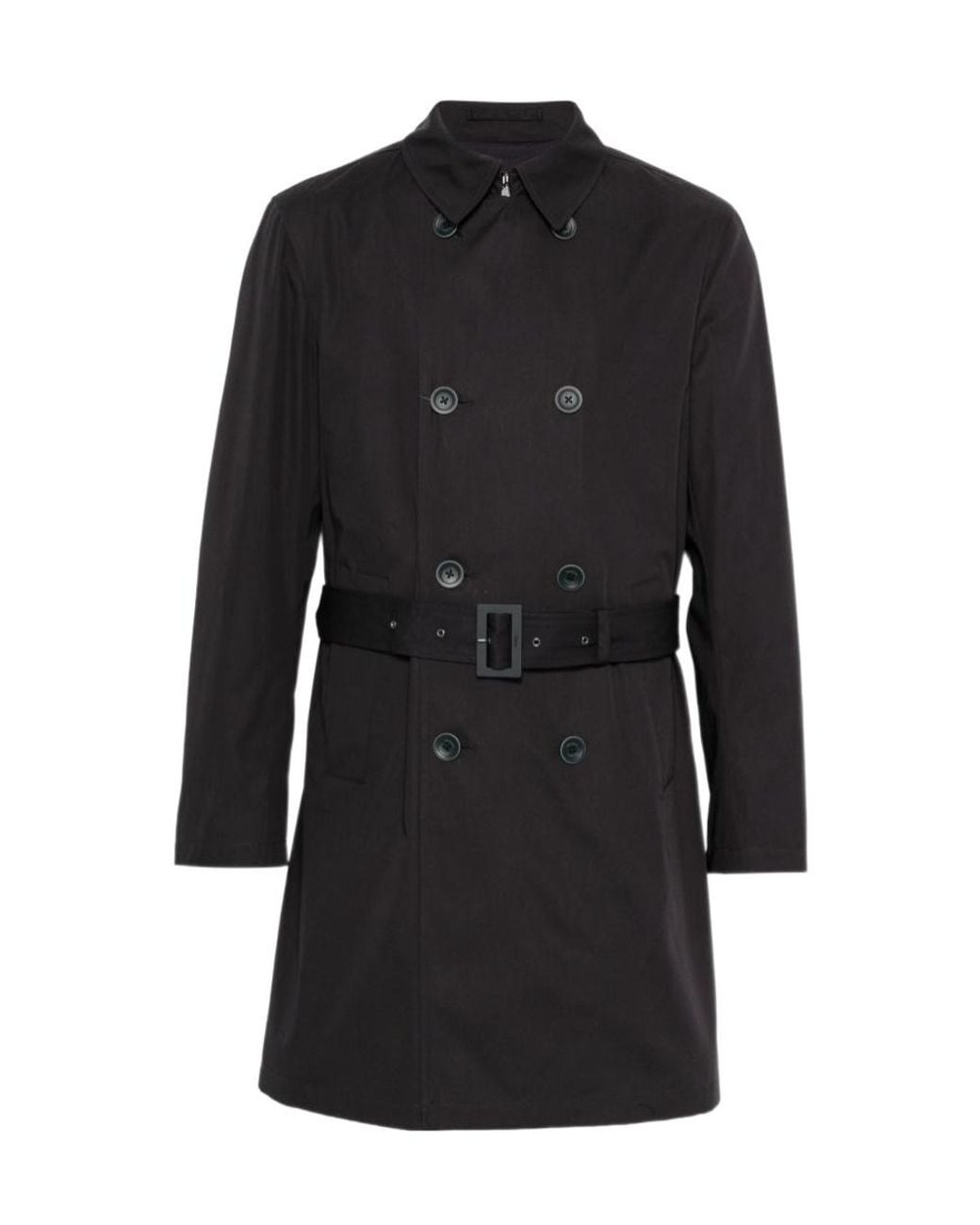 Herno Black Double-Breasted Belted Coat for men