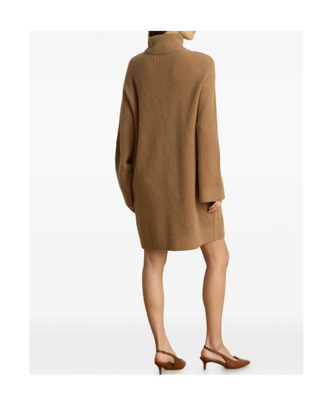 Ralph Lauren Brown Rack-Stitched Turtleneck Mini Dress