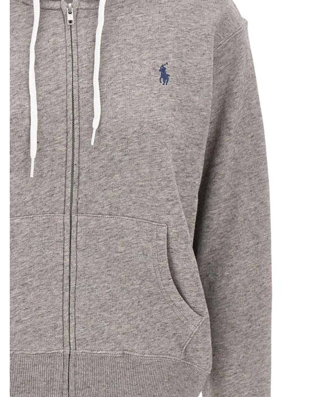 Polo Ralph Lauren Gray Full-Zip Drawstring Hoodie