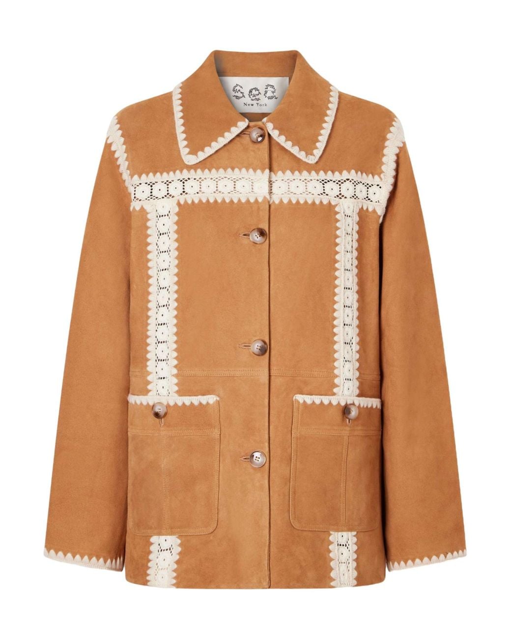Sea Brown Embroidered Suede Jacket