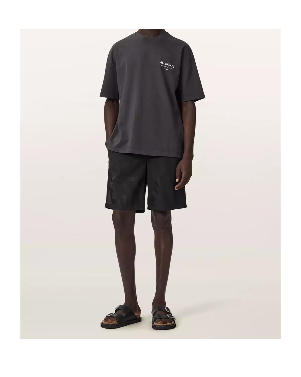 AllSaints Black Largeletter Drawstring Swim Shorts for men