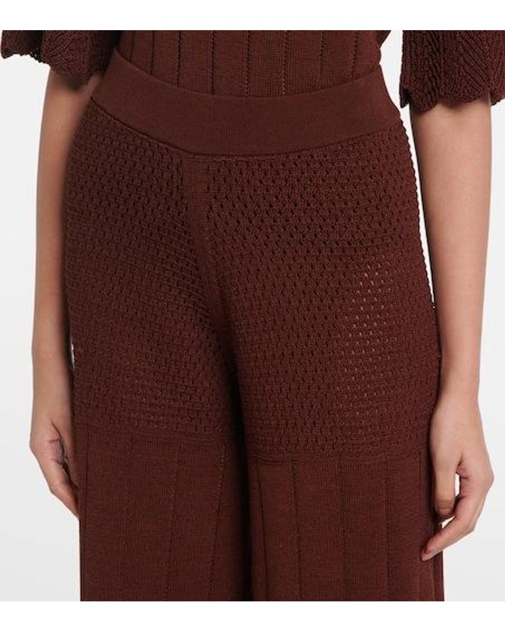 Eres Red Open-Knit Cotton-Blend Wide-Leg Pants