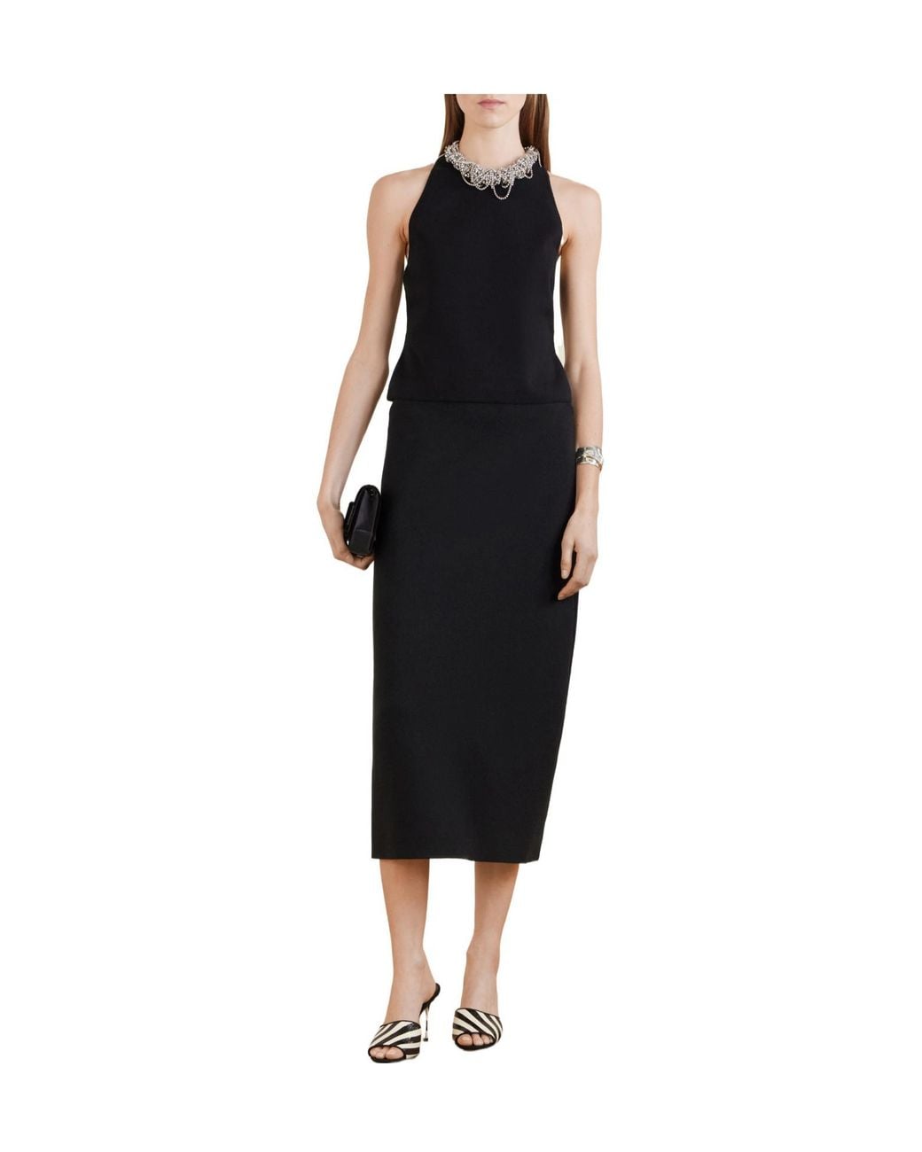 Carolina Herrera Black Cropped Ribbed-Knit Jersey Tank
