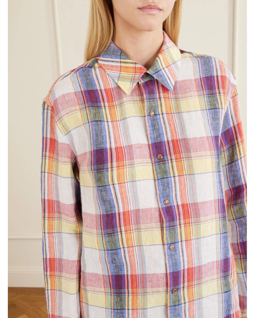 God's True Cashmere Pink Daybreak Checked Linen Shirt