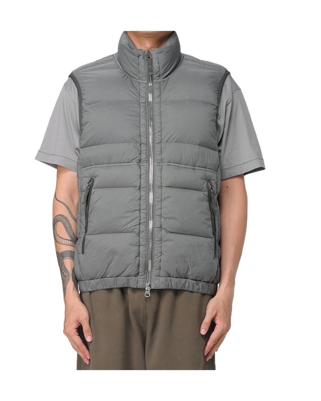 Stone Island Gray Logo Patch Zip-Up Vest for men