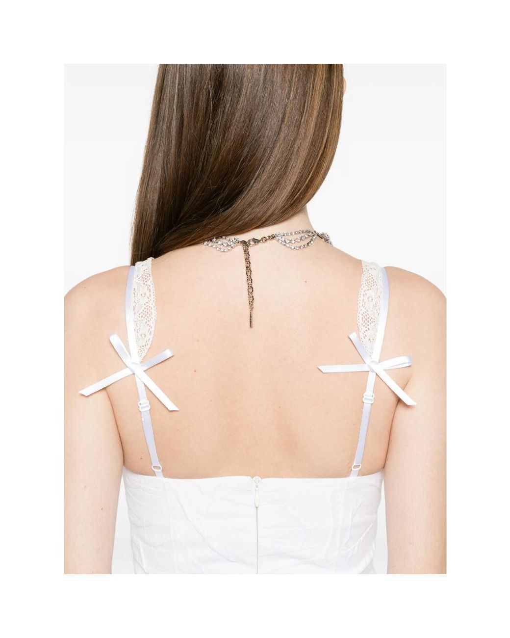 ShuShu/Tong White Lace Bow Mini Dress
