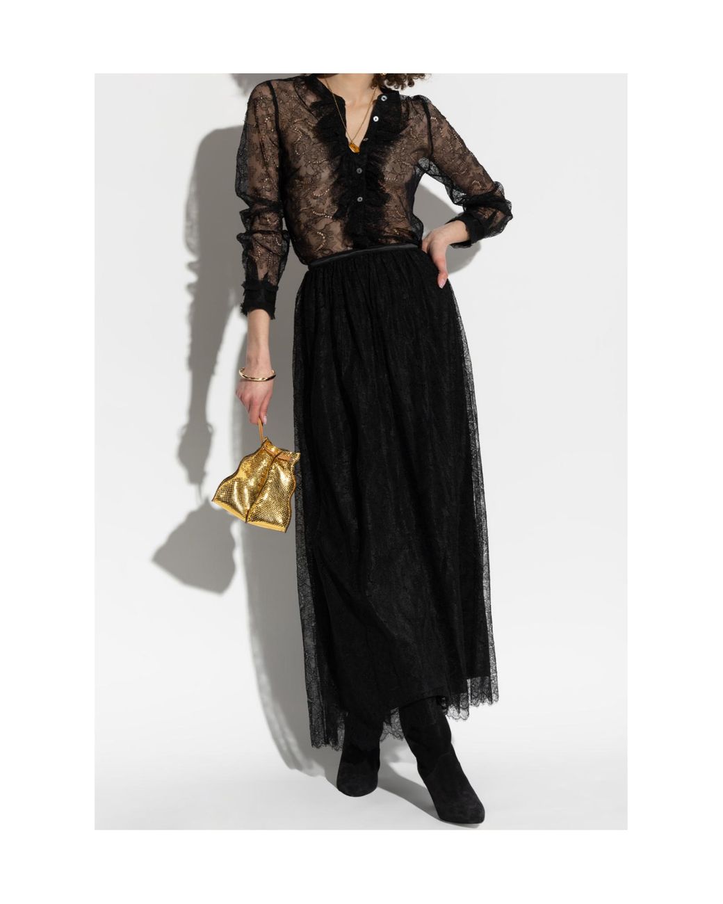 Ulla Johnson Black Lace Button-Front Blouse