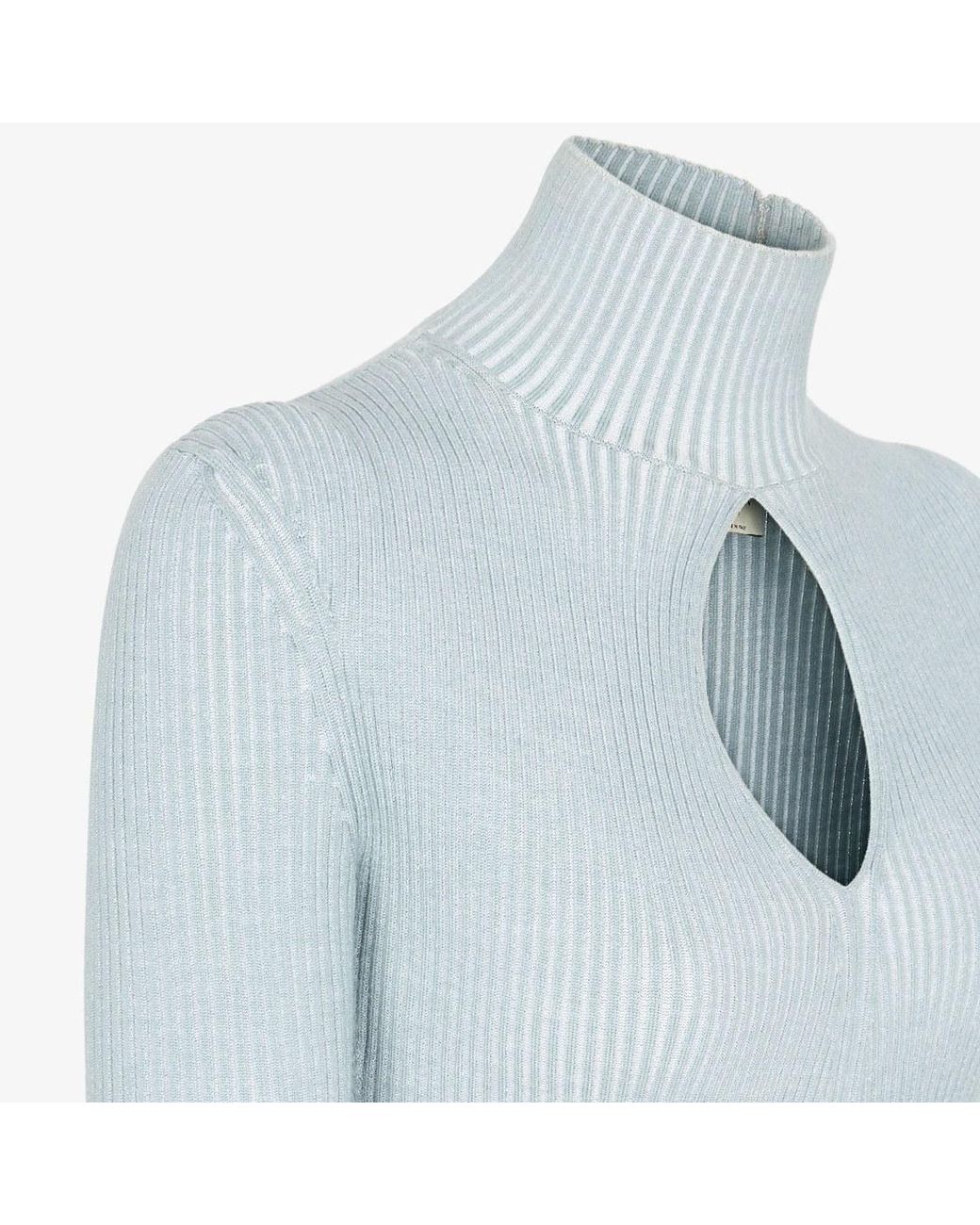 Fendi Blue Cut-Out Detailed High-Neck Ribbed Jumper