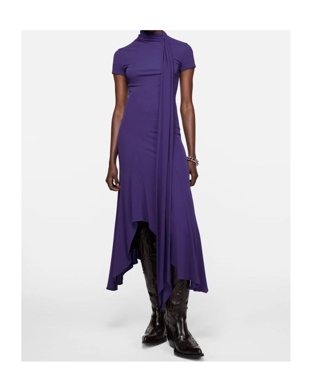 Acne Purple Draped Scarf Jersey Dress